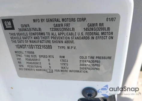 2007 Chevrolet Trailblazer Ls/Lt from USA, damaged, VIN 1GNDT13S172216389